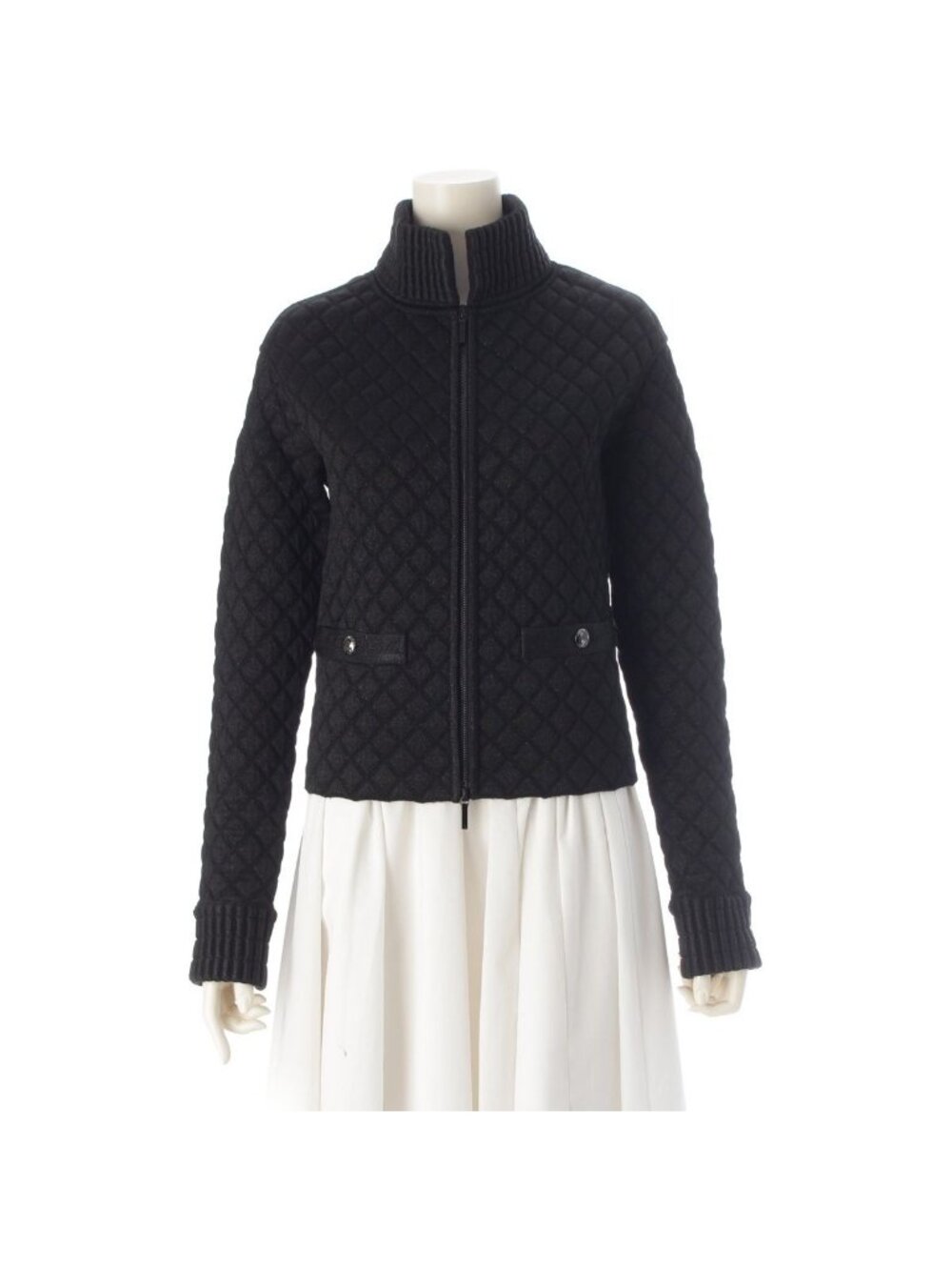 Chanel Quilted Polypropylene World Button Zip Up Jacket Black 34